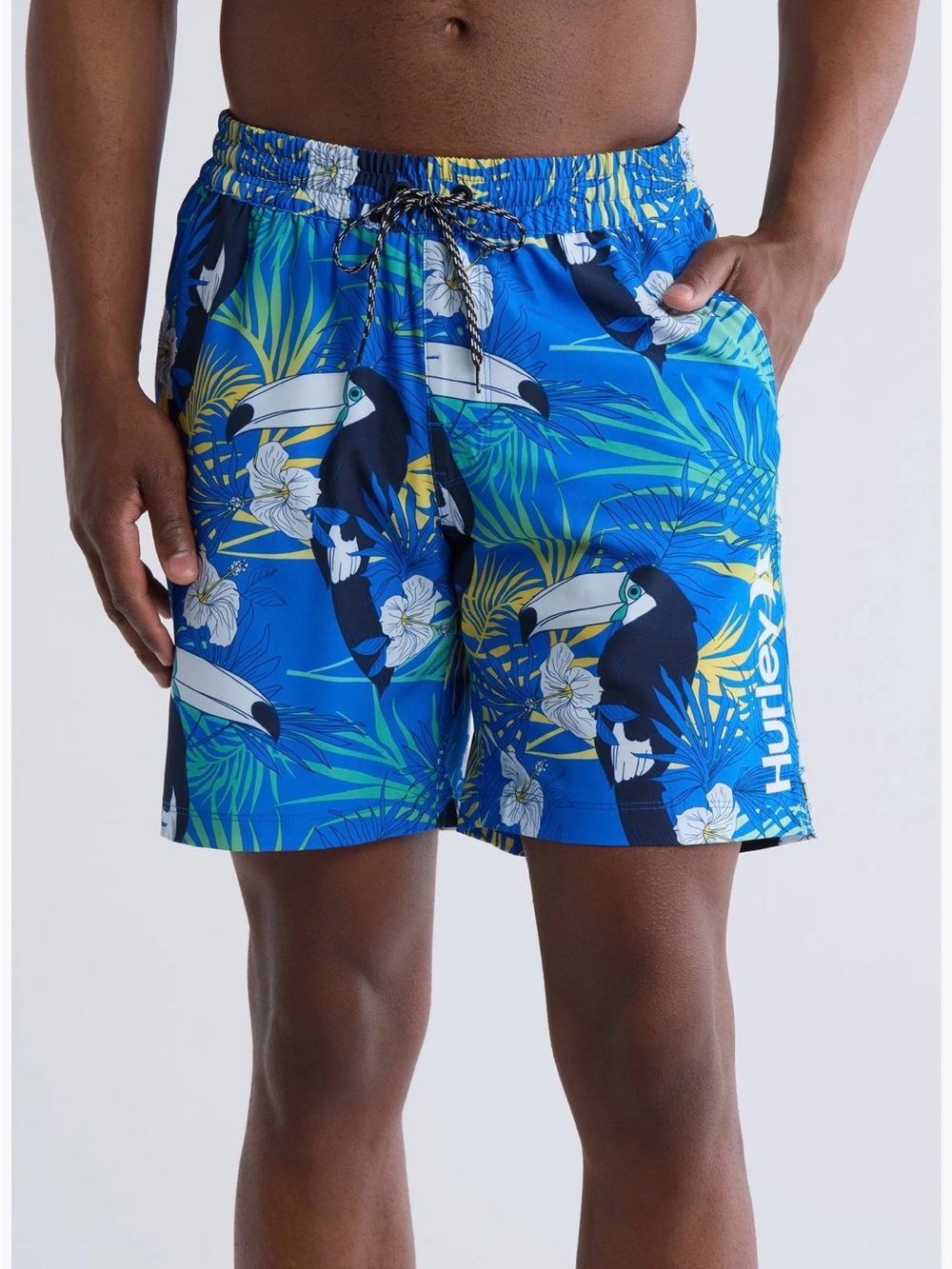 Hurley Men’s Bright Blue Toucan Tropical Swim Trunks